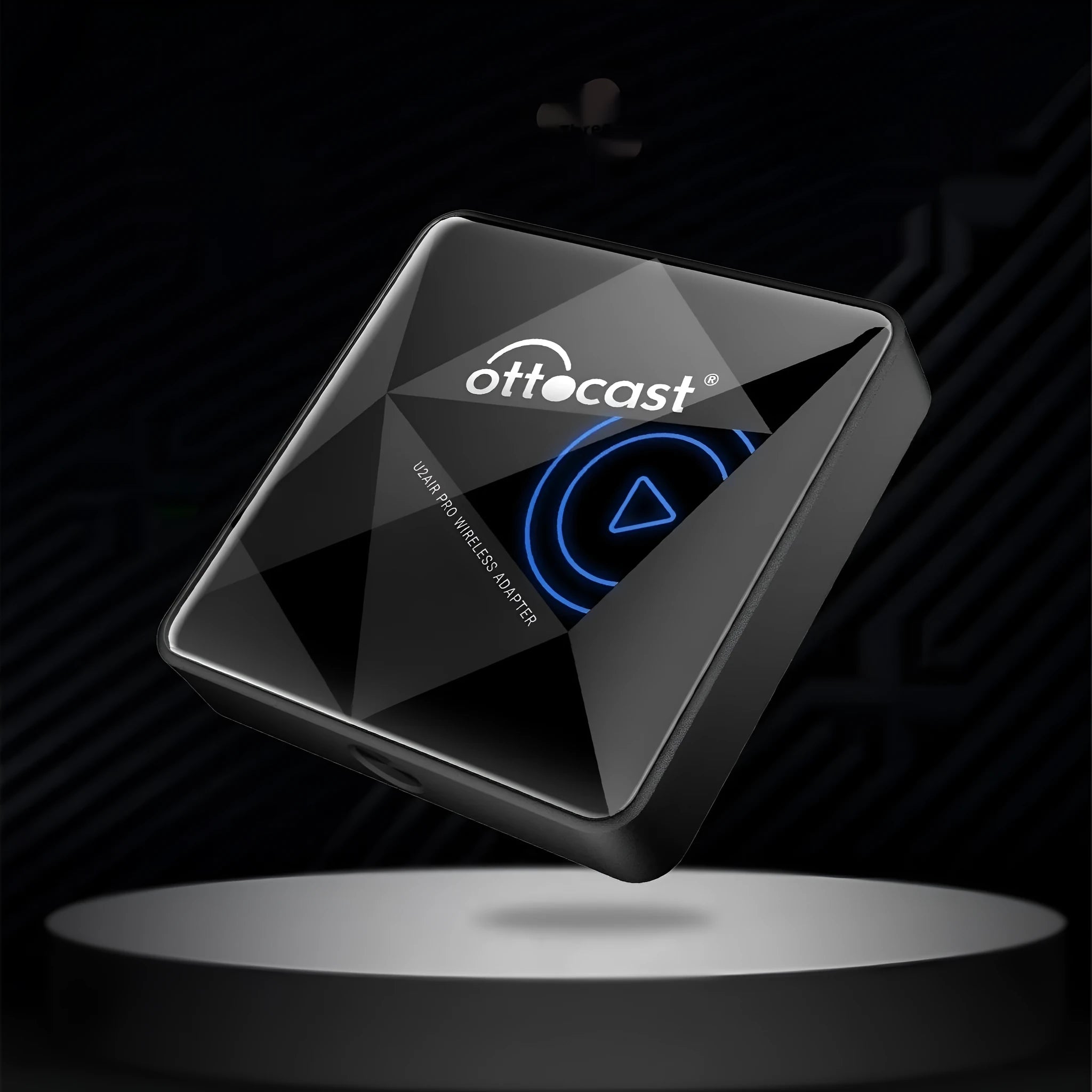 Black Wireless Car Bluetooth AIBOX Magic Box with Type-C port, dimensions 59x59x150mm