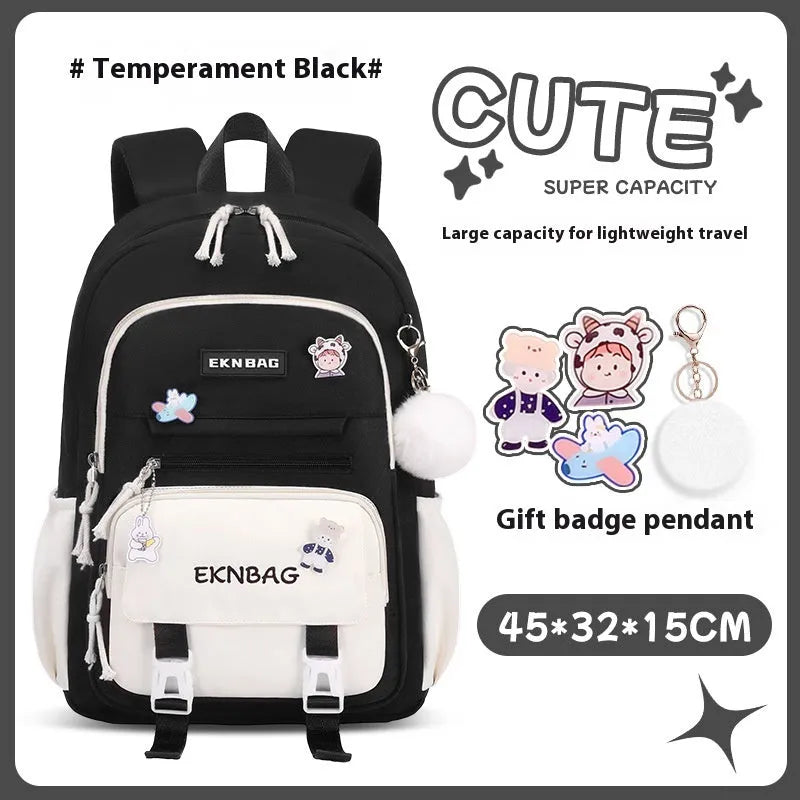 Waterproof Oxford cloth school backpack for girls with curved shoulder straps in six colour options