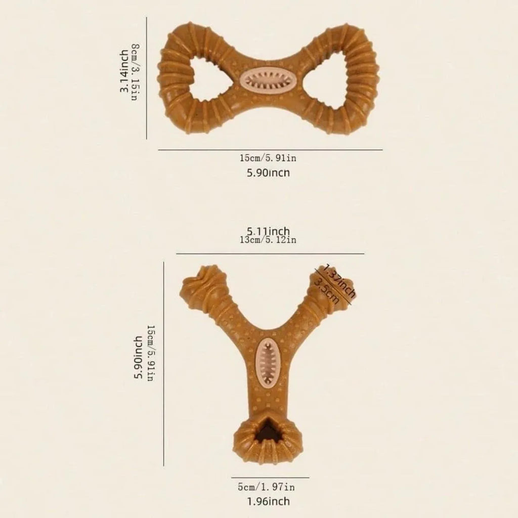 Durable rubber dog chew toy in 8-shape and Y-shape designs for teeth cleaning and play.