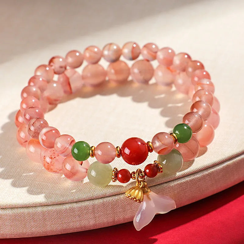 Women's ice floating south red agate fishtail bracelet with manual craftsmanship details