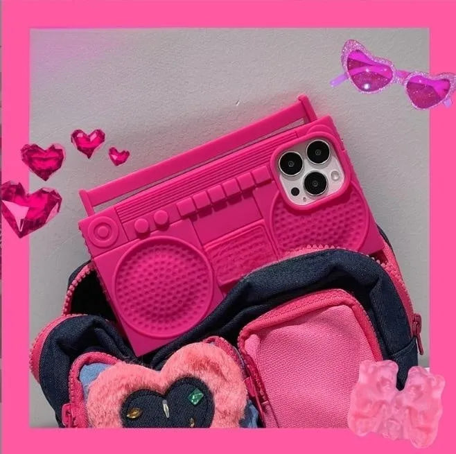 Pink silicone phone case for iPhone 11-14 Pro Max, all-inclusive fall protection design.
