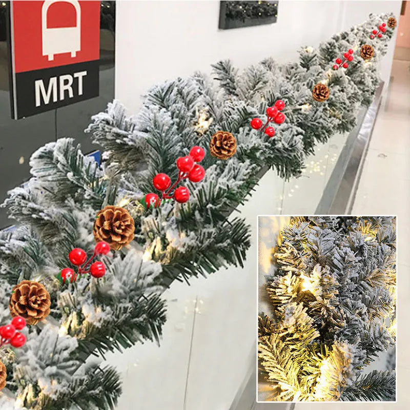 Artificial rattan vine garland with flocking snow effect for Christmas decoration