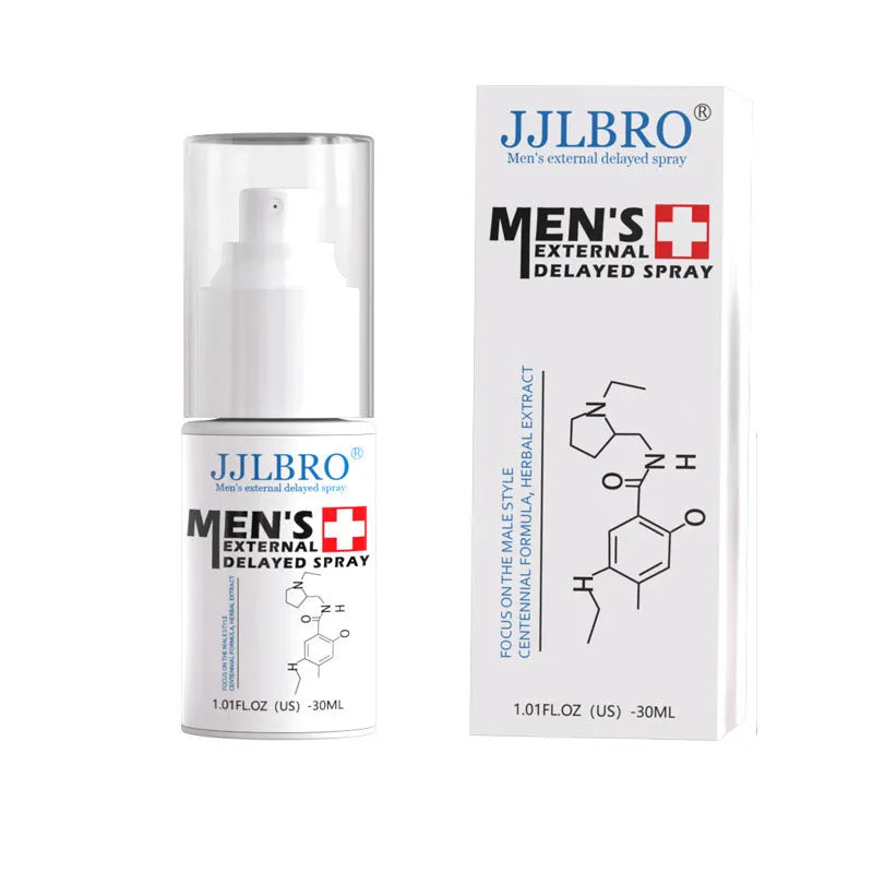 White 30ml male delay spray bottle with plant extraction formula for sexual timing control