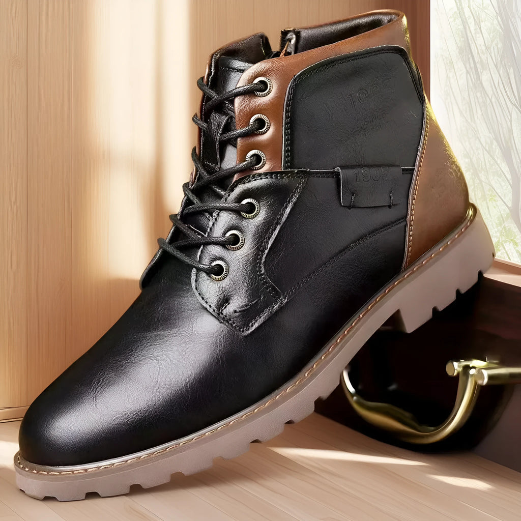 Men's brown ankle boots with side zipper and rubber sole on size 45