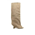 Women's suede peep toe wedge sandal boots with 6-8cm high heel and tassel detail
