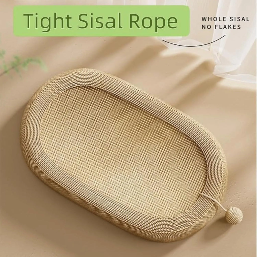 Large rectangular sisal fibre cat scratching board with a raised lounge platform on top.