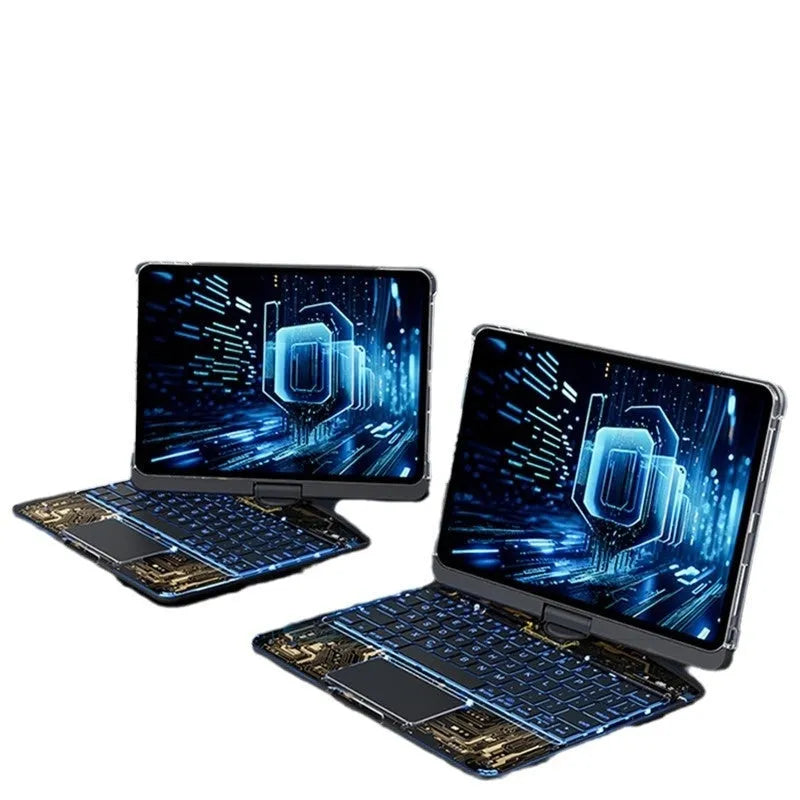 360 swivel iPad keyboard case with transparent backplate and telescopic pen slot in black colour option