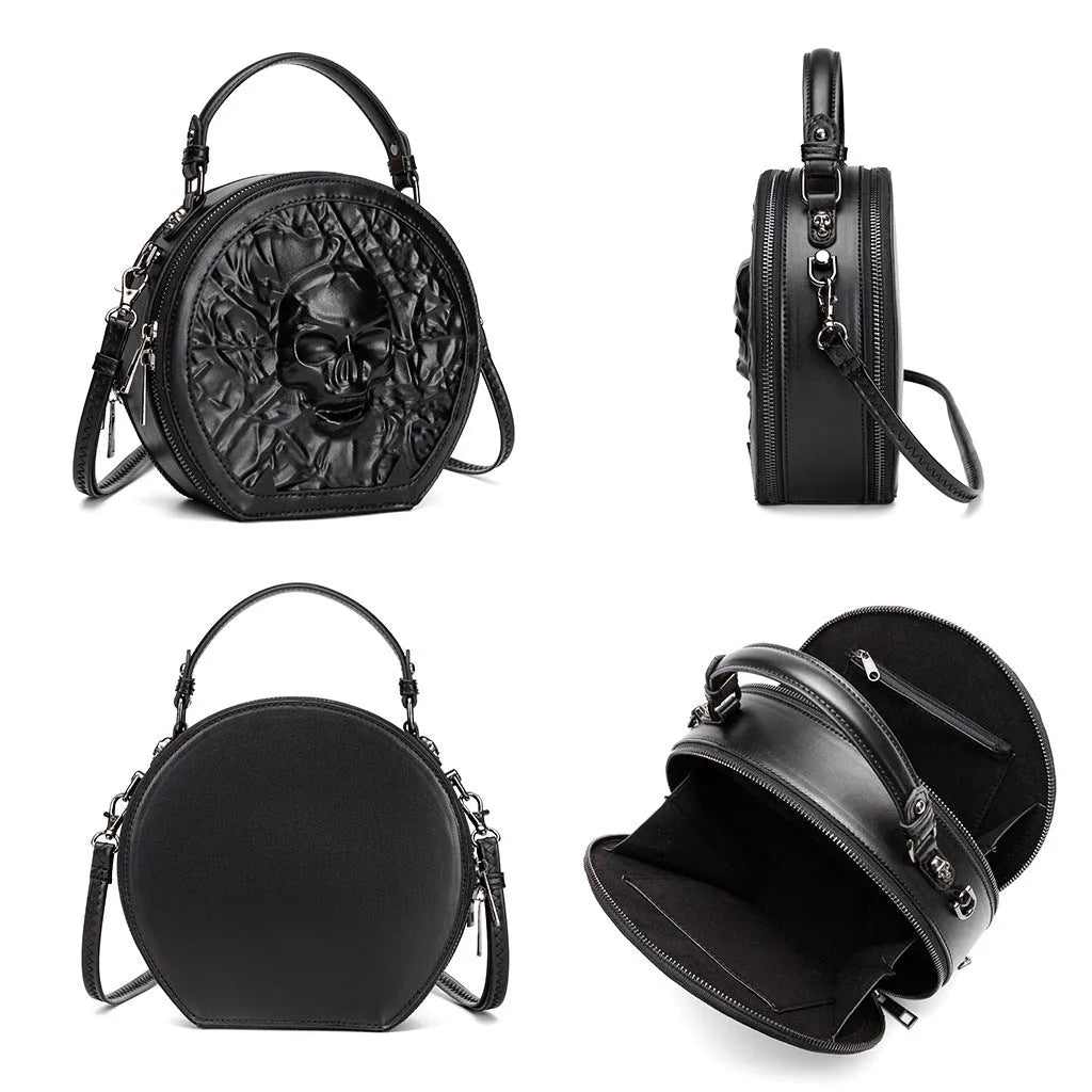 Mens structured PU leather messenger bag in shell shape with 3D pockets, shown in a dark colour.
