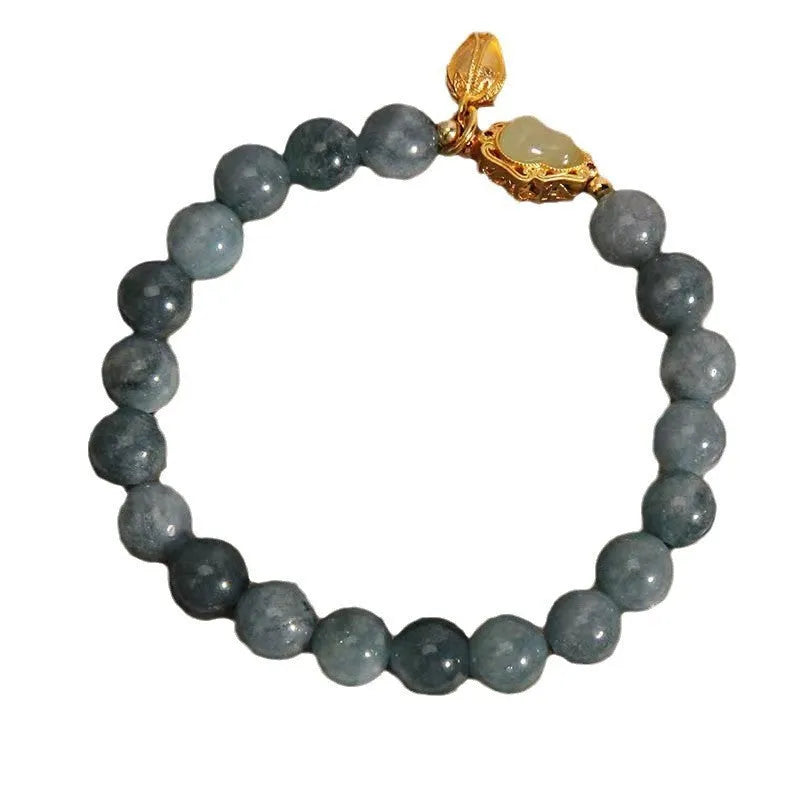 Sky blue natural stone gourd and lotus pendant bracelet for women with electroplated finish.