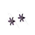 Purple flower-shaped alloy earrings with electroplated finish and butterfly back fastenings