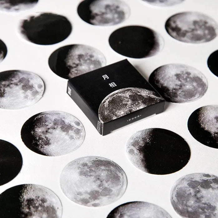 Black moon phase and calendar planet sticker set containing 45 pieces for decorative hand accounting