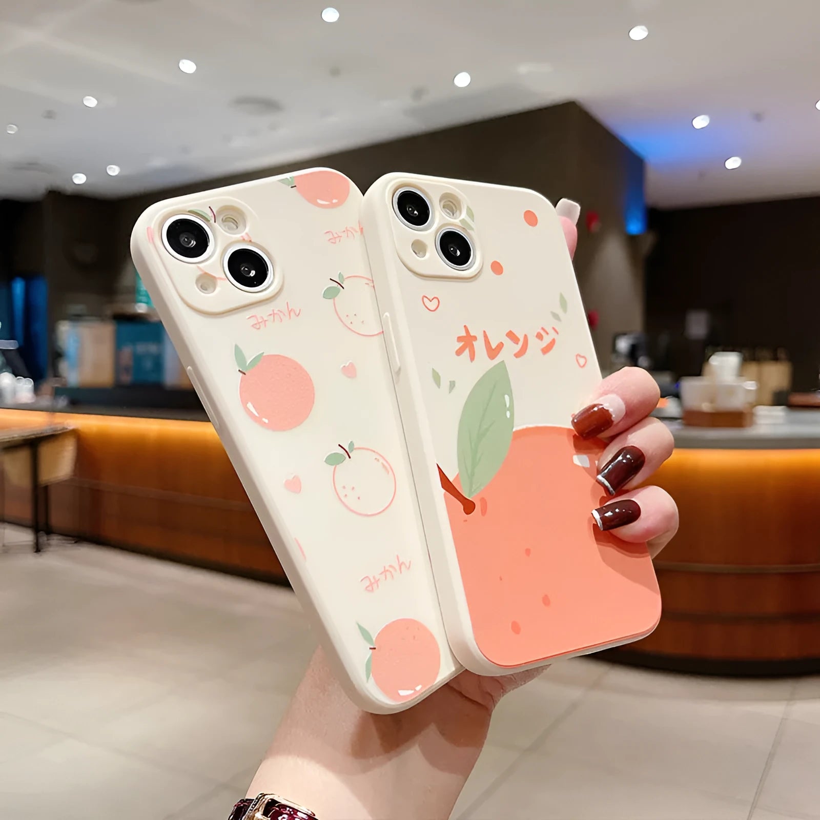 TPU minimalist phone case with Tesseract orange print on antique white background, compatible with iPhone 13 Pro Max