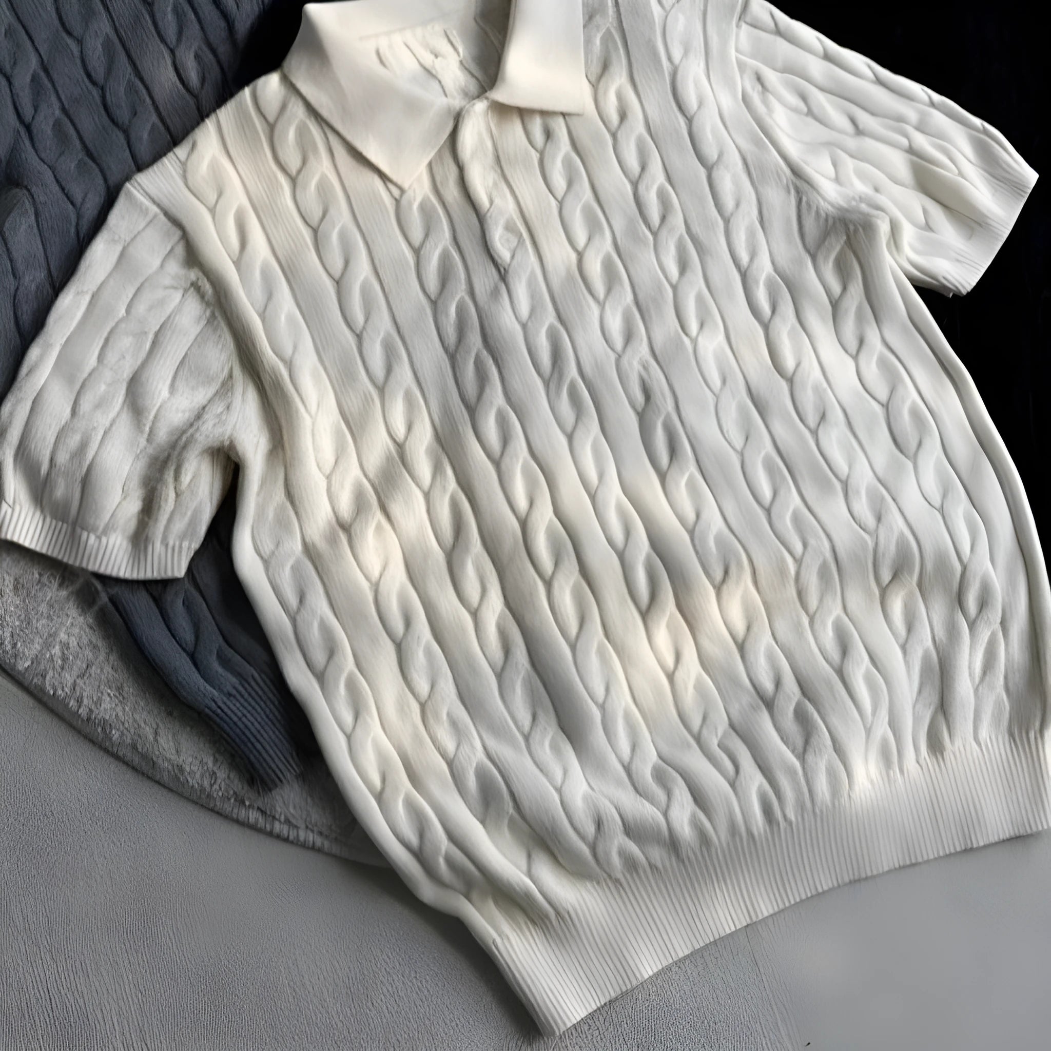 Short sleeve combed cotton knitted T-shirt in grey on a hanger, showing youth style.