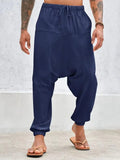 Summer breathable cotton cuffed pants with drawstring waist in khaki colour on model