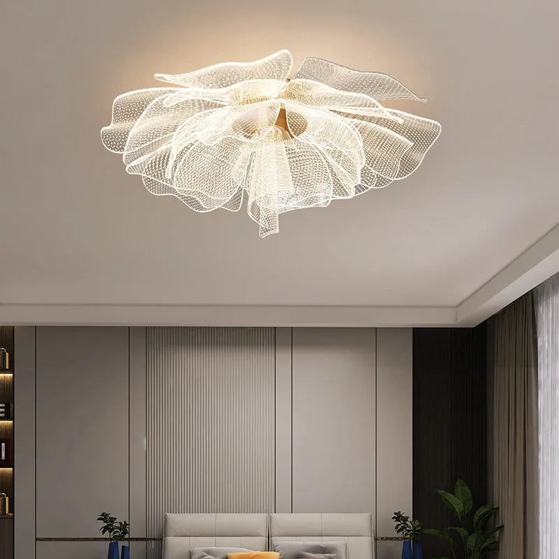 55cm flower acrylic ceiling light with iron body, 220V, offering white, warm, and tricolour light