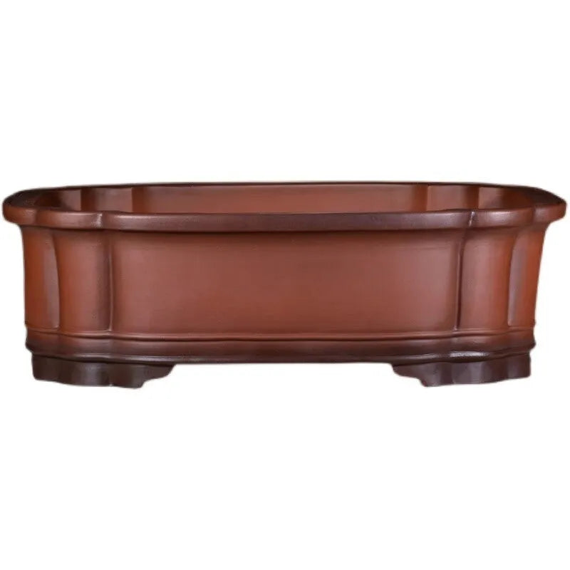 Large antique-colour purple clay flowerpot with Chinese tree stump pine cypress pomegranate golden marble antique jade belt crabapple design