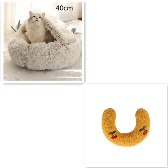 2 in 1 round plush pet bed with PP cotton filling for dogs and cats, available in brown, 65cm size