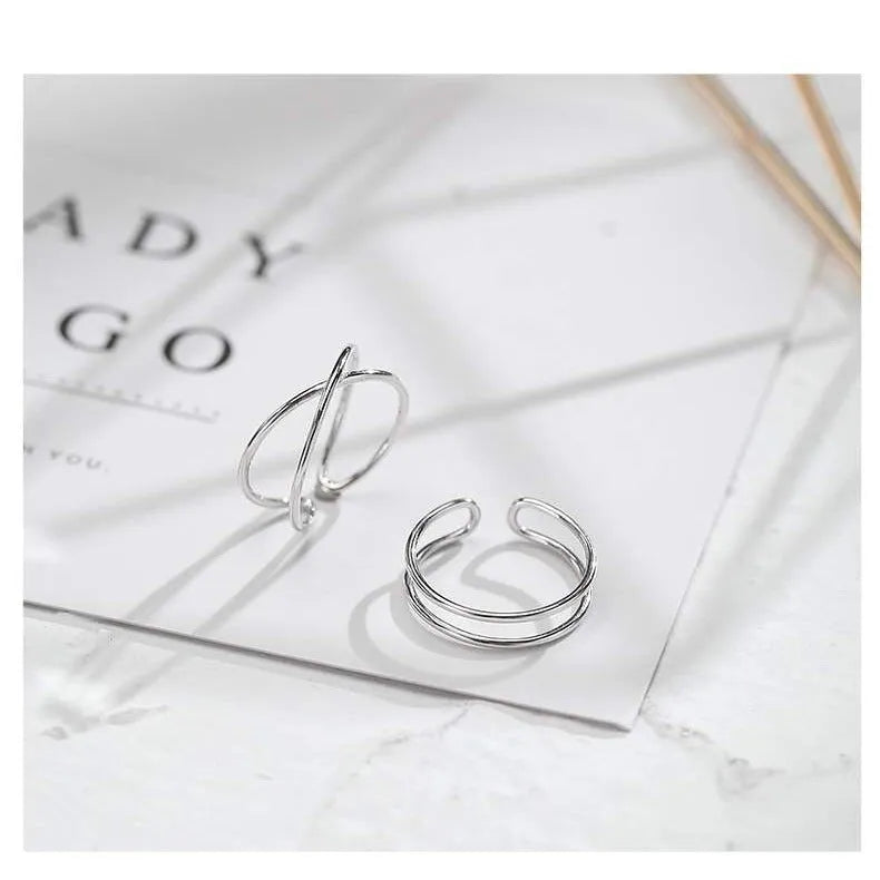 Silver geometric cross ring with adjustable opening for women