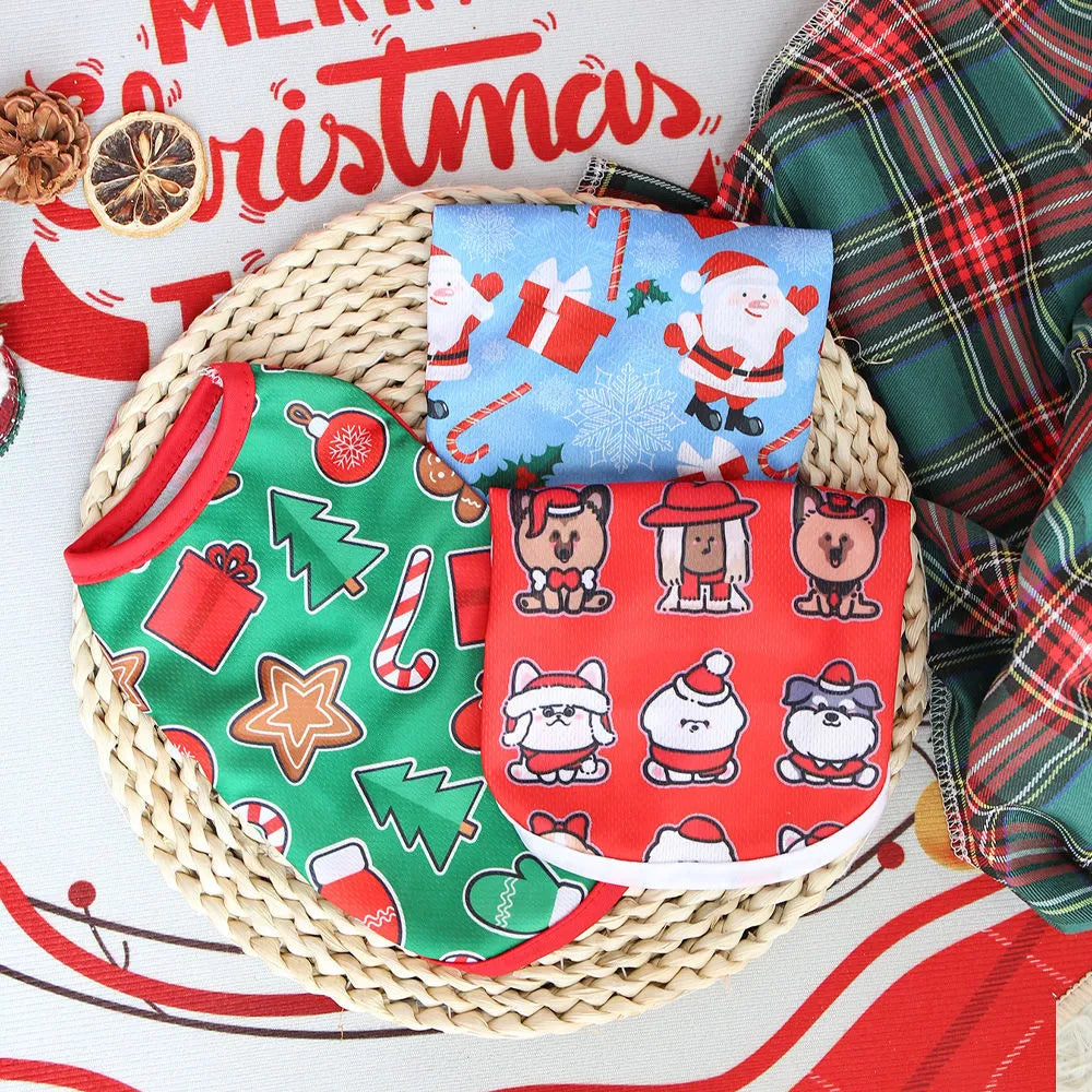 Christmas pet vest for small dogs and cats, non shedding polyester, short style, available in sizes XS to XXL with Santa and tree prints