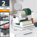 White double-layer kitchen storage rack with carbon steel construction and draining base