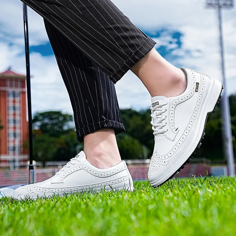 Men's golf shoe in Lake Blue with genuine leather upper and rubber outsole