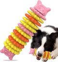 Blue rubber caterpillar-shaped dog chew toy measuring 17cm long with uneven biting surface