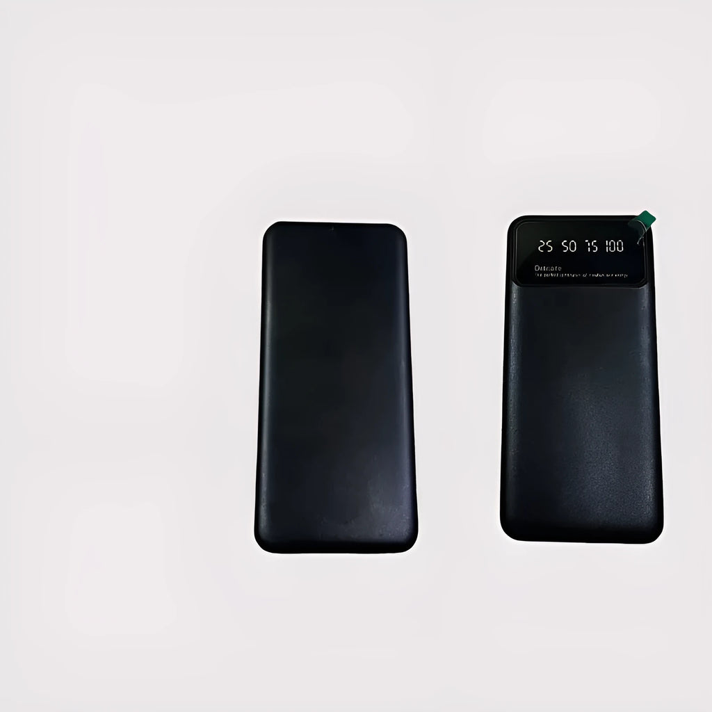 Black ultra-thin power bank showing compact design with 10000mAh capacity