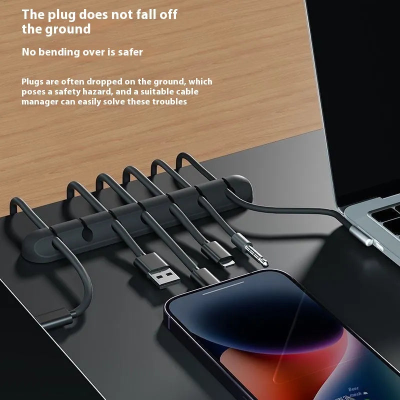 Desktop fixed charging cable storage protector plastic cord manager in black