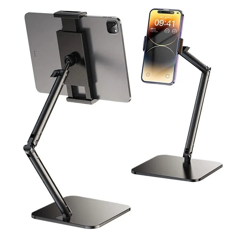 Alloy metal desktop phone bracket with adjustable arms and remote control for live streaming