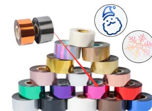 Roll of electrochemical aluminium hot stamping foil for leather and plastic, showing gold and silver colour options.