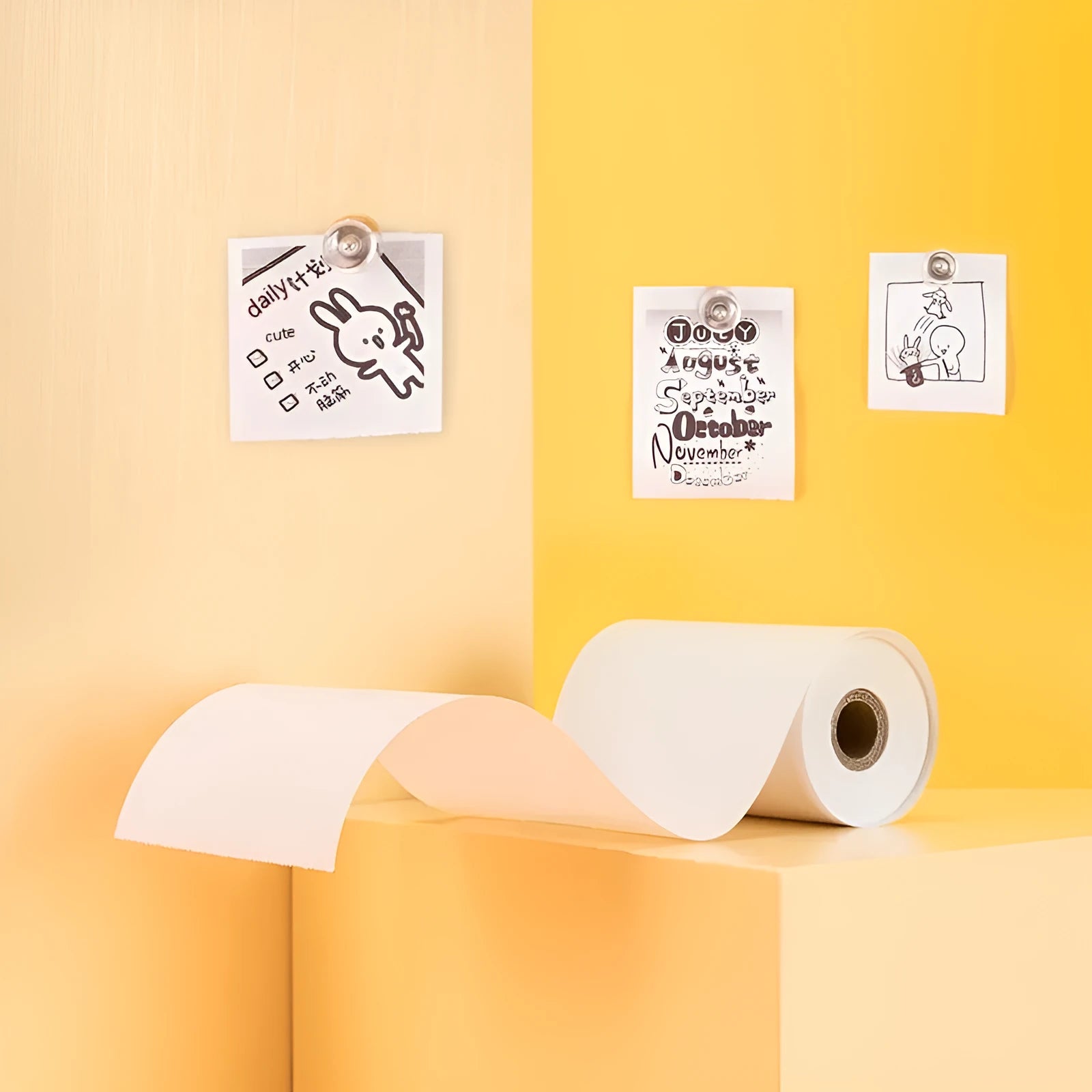 Three rolls of 57mm wide thermal paper in a box, for small printers.