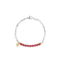16cm silver white K couple bracelet with geometric design and round lucky beads on copper