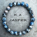 Handmade K2 Azurite stone bracelet with geometric beading in blue-green colour