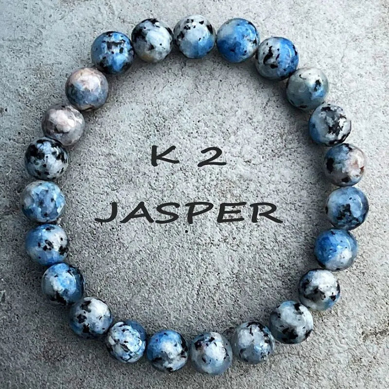 Handmade K2 Azurite stone bracelet with geometric beading in blue-green colour