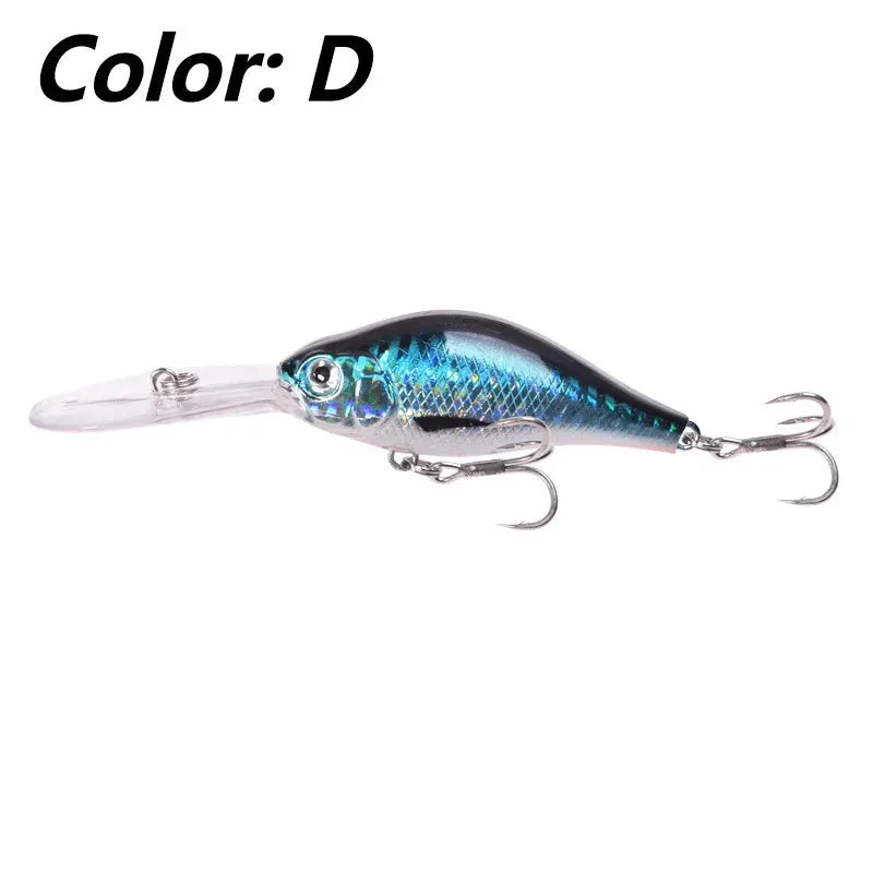 Deep diving mino pattern fishing lure showing floating rock action design