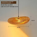 Straw hat-shaped bamboo rattan hanging lamp with woven texture, shown as a pendant ceiling light.