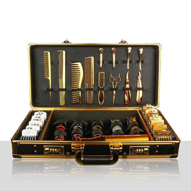 PVC suitcase-style storage box for hairdressing tools in black, gold or white colour options