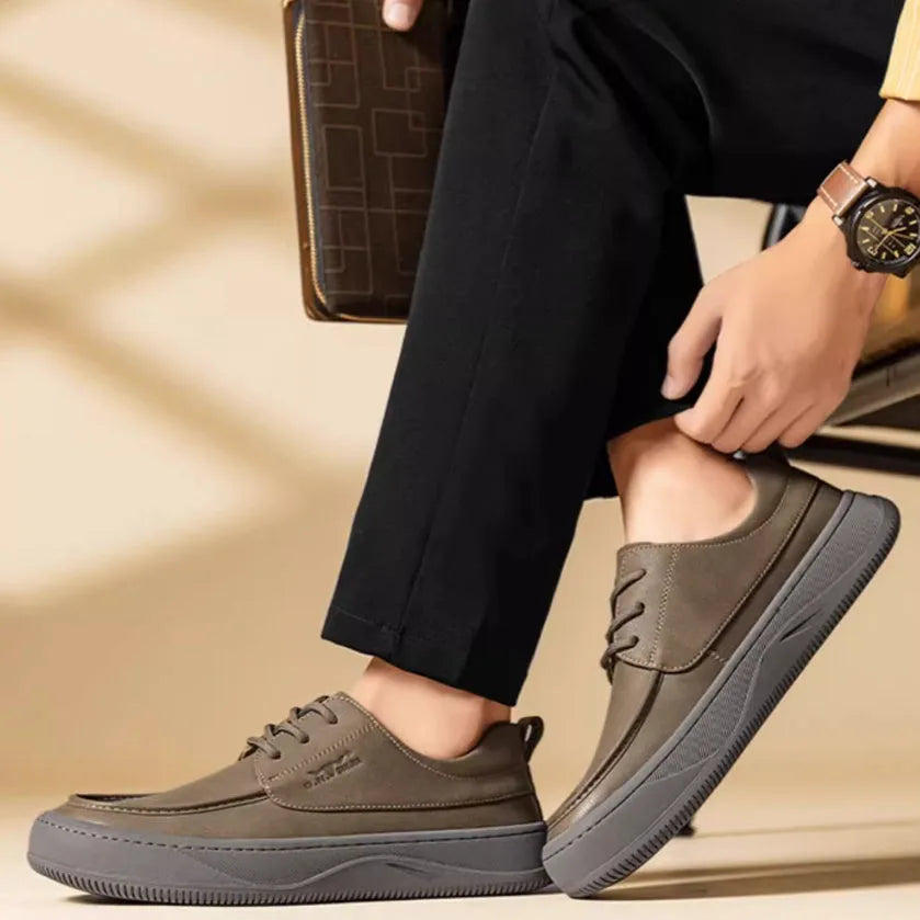 British retro brown leather casual shoes with stitching detail and rubber sole