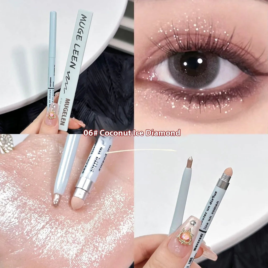 Waterproof and sweat-proof 2-in-1 eyeliner pen showing range of 15 colour shades including gold, purple, silver and brown