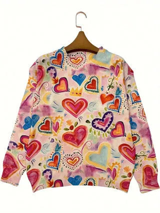 Loose fit digital printed top with lapel collar available in multiple sizes