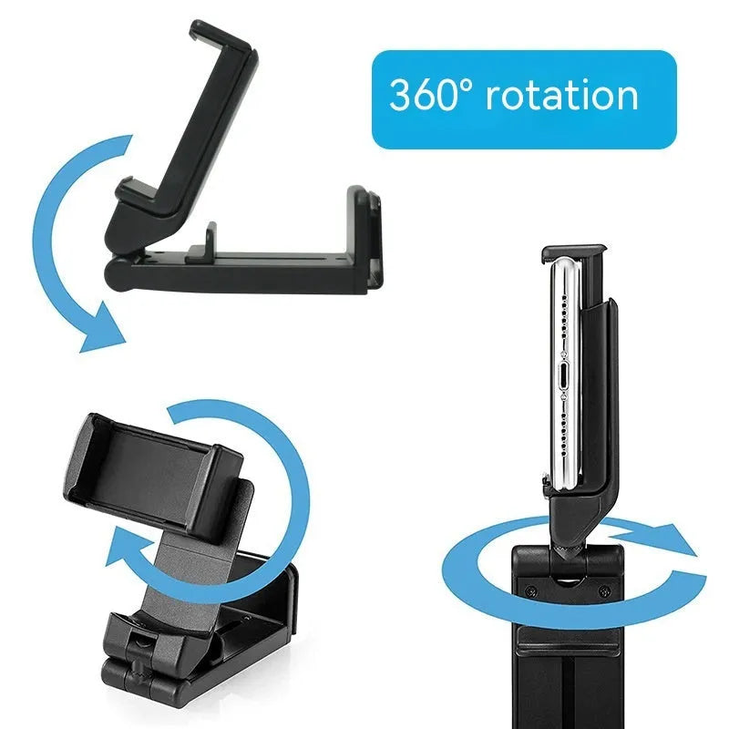 H22 Black 360-degree rotary collapsible desktop phone holder showing rotational mechanism