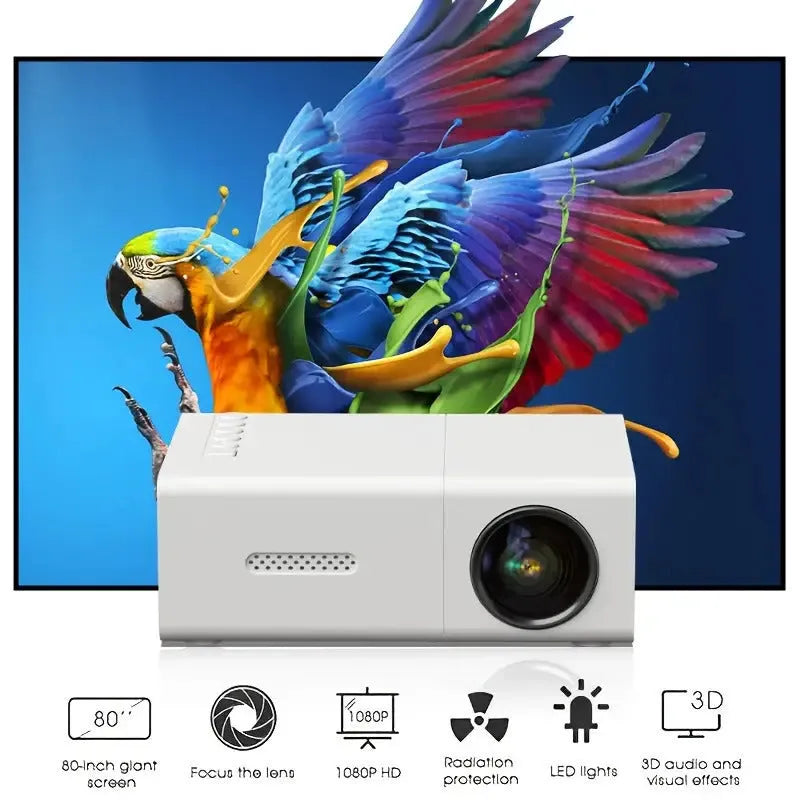 M100 portable mini LED projector in black or white showing 100-inch projection capability