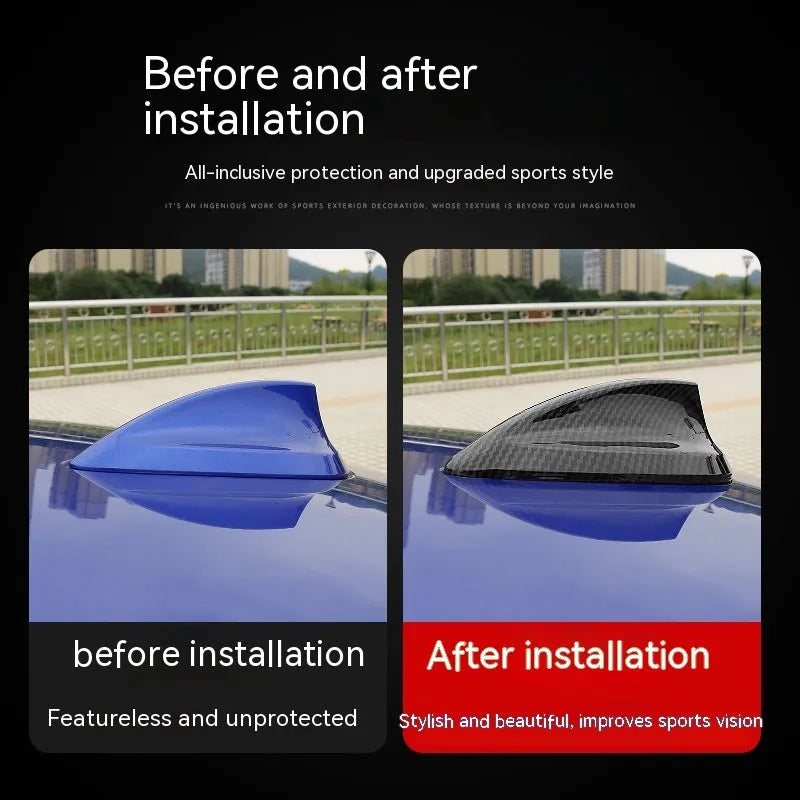 BMW shark fin antenna cover in carbon fibre pattern and piano black finish options.