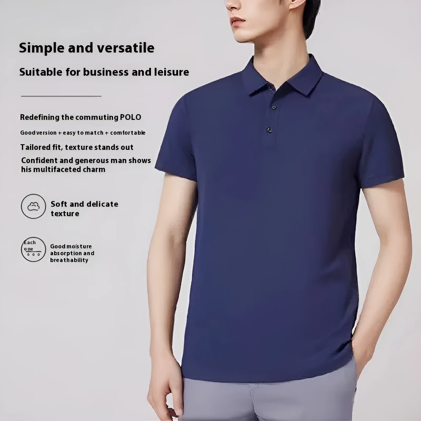 Men's lapel work shirt in cool silk cotton fabric with short sleeves and multiple colour options