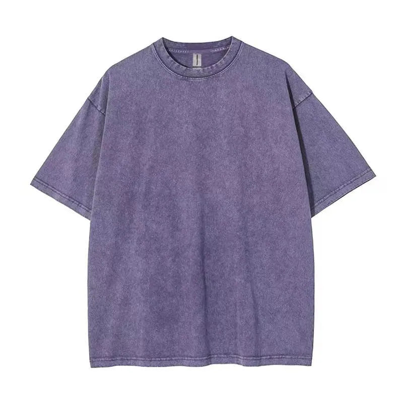Solid colour cotton short sleeve men's t-shirt in washed black casual summer top front view