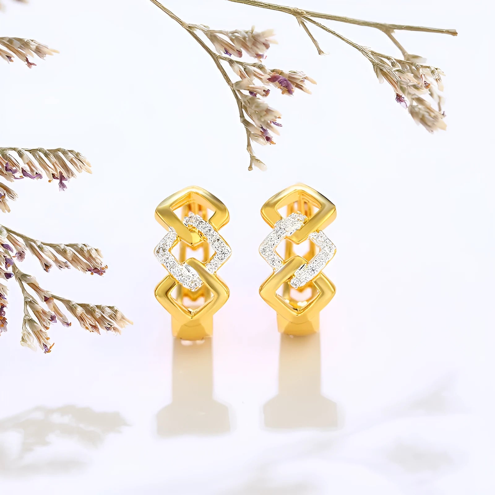 Geometric hollow out alloy earrings with electroplated gold finish and simple style