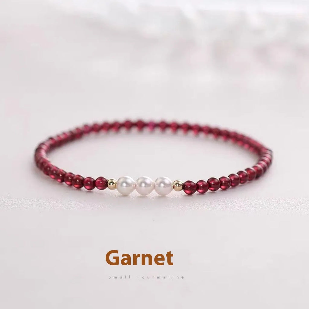 Women's artificial pearl bracelet with 3mm new Chinese garnet beads and crystal elements in fashion OL style