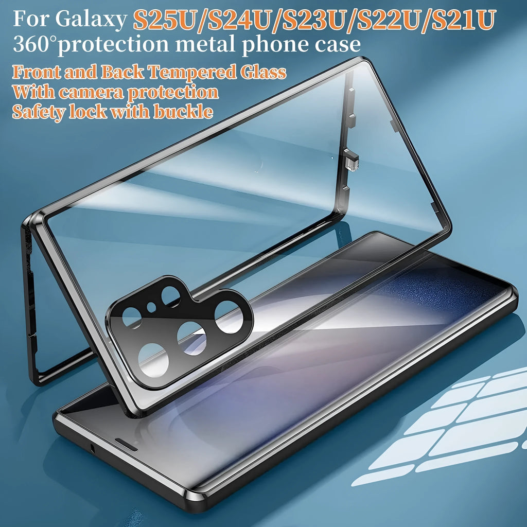 Magnetic King HD metal magnetic buckle phone case for Samsung S25 in black aluminium alloy glass