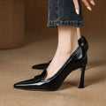 Women's pointed-toe leather stiletto heels in black with 7cm heel