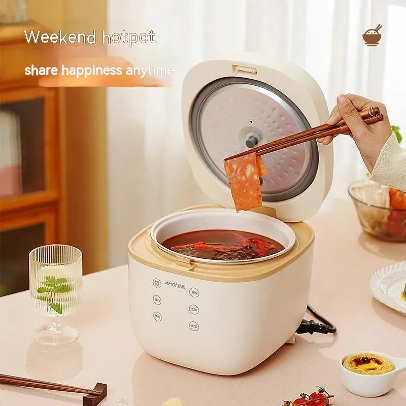 Beige or white 3L rice cooker with black crystal inner pot and six function controls